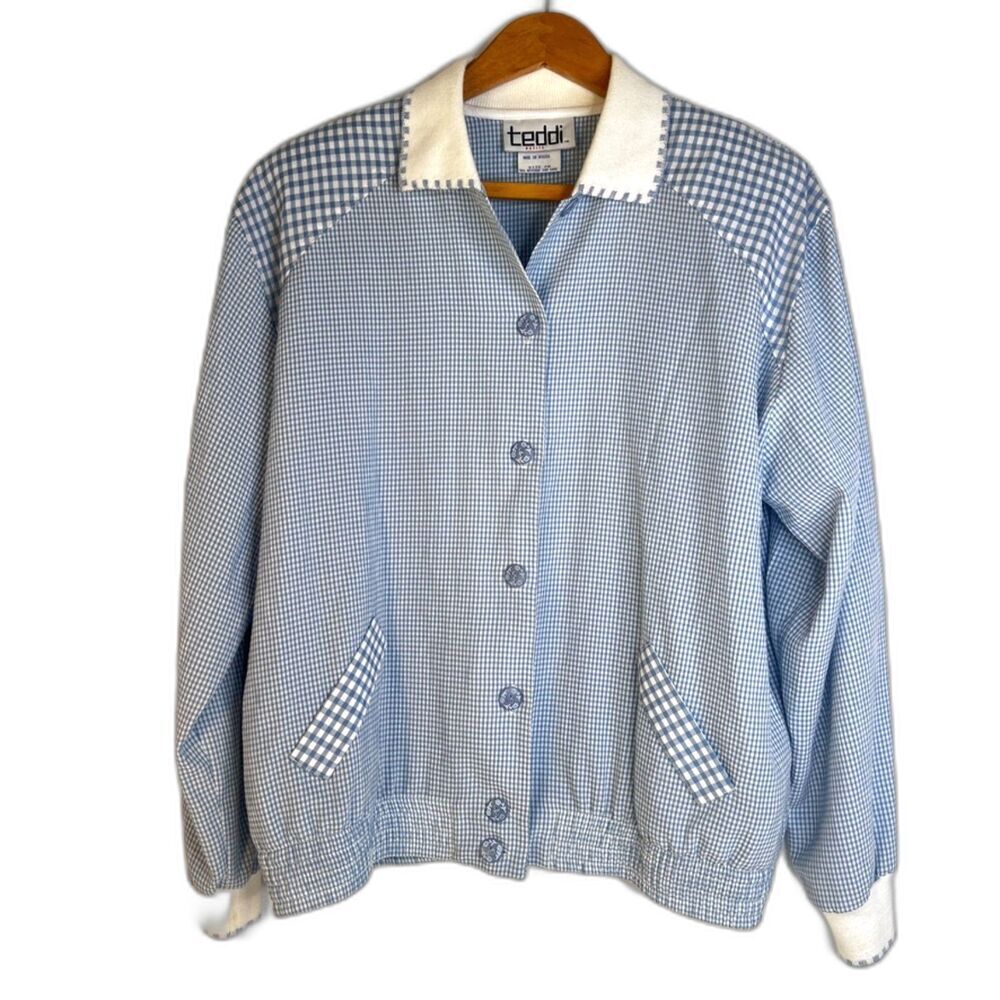 Teddi VTG Gingham Granny Core Retro Button Up Shirt Preppy Twee Y2K Size PM